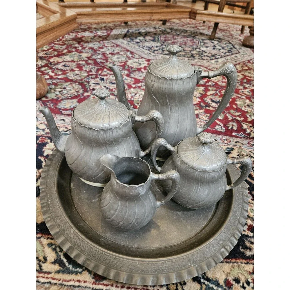 Antique 19th Century Gherhardt Pewter Tea Service 8 piece Set